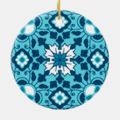 Floral Moroccan Tile, Indigo, Sky Blue en White C Keramisch Ornament (Achterkant)