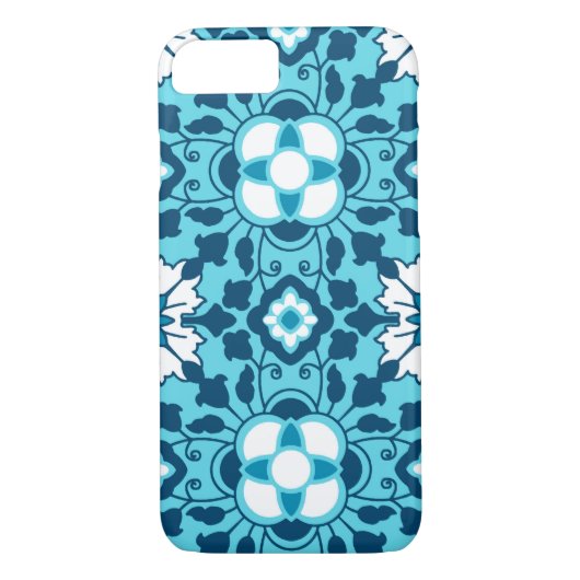 Floral Moroccan Tile, Indigo, Sky Blue en White Case-Mate iPhone Case (Achterkant)