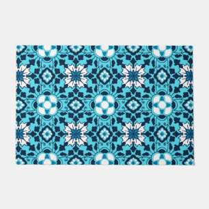 Floral Moroccan Tile, Indigo, Sky Blue en White Deurmat