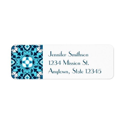Floral Moroccan Tile, Indigo, Sky Blue en White Etiket (Voorkant)