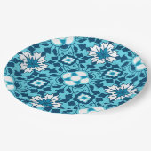 Floral Moroccan Tile, Indigo, Sky Blue en White Papieren Bordje (Gekanteld)