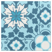 Floral Moroccan Tile, Indigo, Sky Blue en White Stof (Close Up)