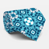 Floral Moroccan Tile, Indigo, Sky Blue en White Stropdas (Opgerold)