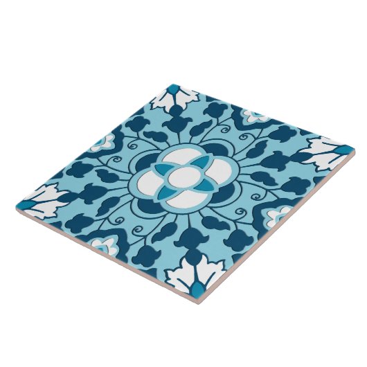 Floral Moroccan Tile, Indigo, Sky Blue en White Tegeltje (Zijkant)