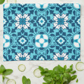 Floral Moroccan Tile, Indigo, Sky Blue en White Theedoek (Gevouwen)