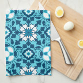 Floral Moroccan Tile, Indigo, Sky Blue en White Theedoek (Quarter Fold)