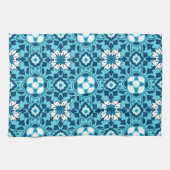 Floral Moroccan Tile, Indigo, Sky Blue en White Theedoek (Horizontaal)