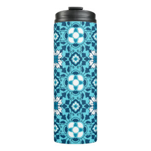Floral Moroccan Tile, Indigo, Sky Blue en White Thermosbeker