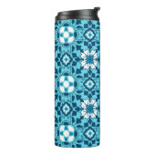 Floral Moroccan Tile, Indigo, Sky Blue en White Thermosbeker (Gedraaid links)