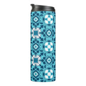 Floral Moroccan Tile, Indigo, Sky Blue en White Thermosbeker (Geroteerd rechts)