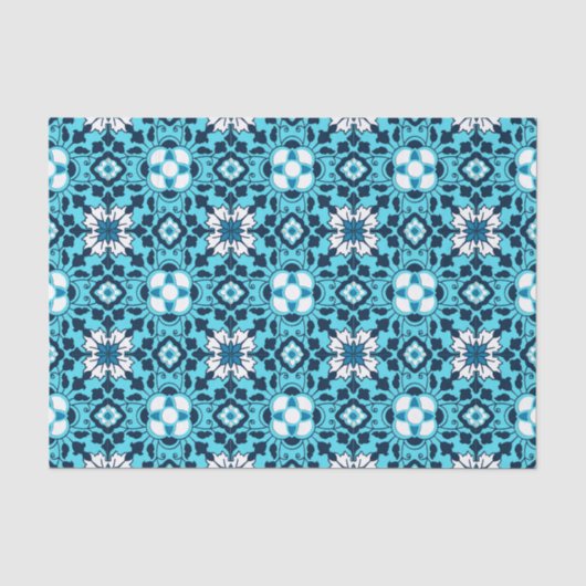 Floral Moroccan Tile, Indigo, Sky Blue en White Tissuepapier (Voorkant)