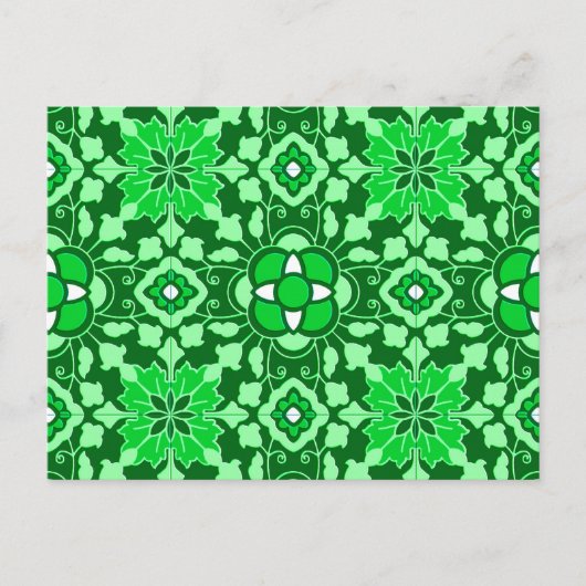 Floral Moroccan Tile, Light and Dark Jade Green Briefkaart (Voorkant)