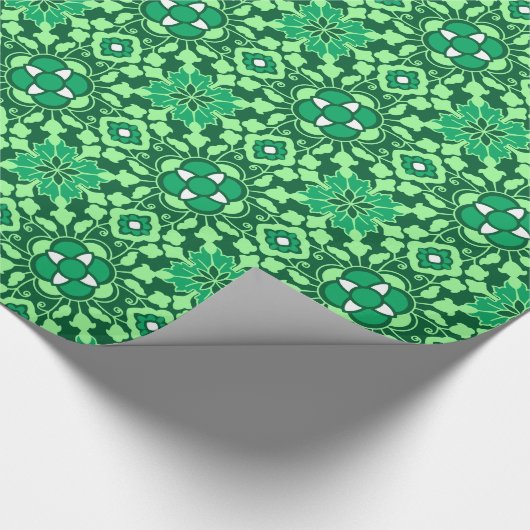 Floral Moroccan Tile, Light and Dark Jade Green Cadeaupapier (Hoek)