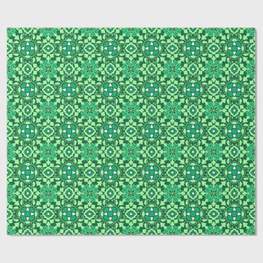 Floral Moroccan Tile, Light and Dark Jade Green Cadeaupapier (Vlak)