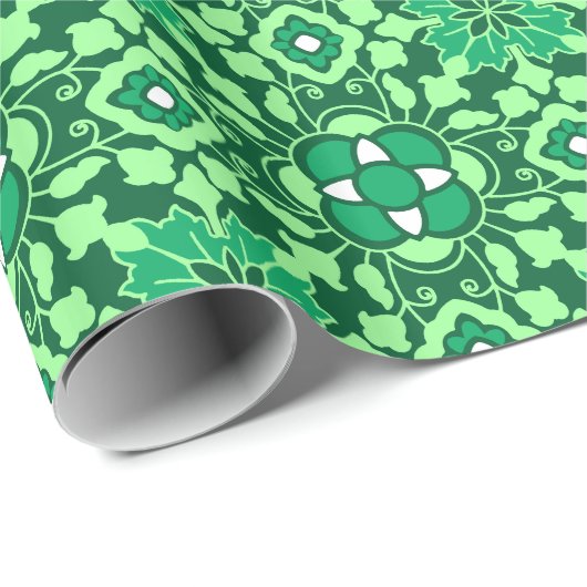 Floral Moroccan Tile, Light and Dark Jade Green Cadeaupapier (Rol Hoek)