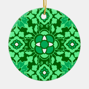 Floral Moroccan Tile, Light and Dark Jade Green Keramisch Ornament