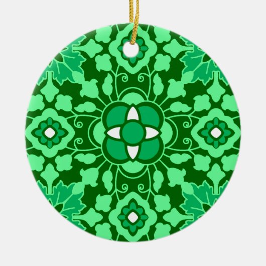 Floral Moroccan Tile, Light and Dark Jade Green Keramisch Ornament (Voorkant)