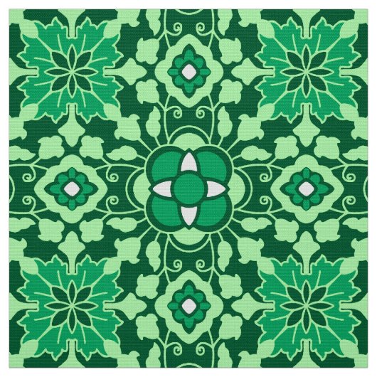 Floral Moroccan Tile, Light and Dark Jade Green Stof (Swatch)