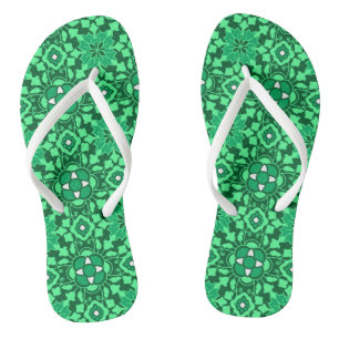Floral Moroccan Tile, Light and Dark Jade Green Teenslippers