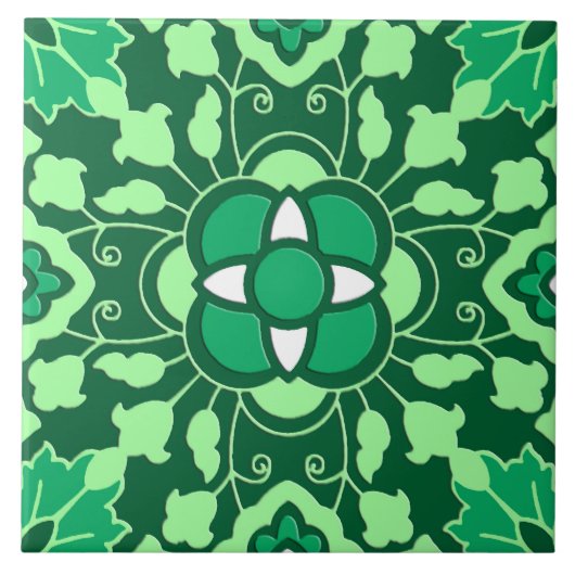 Floral Moroccan Tile, Light and Dark Jade Green Tegeltje (Voorkant)