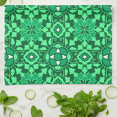 Floral Moroccan Tile, Light and Dark Jade Green Theedoek (Gevouwen)