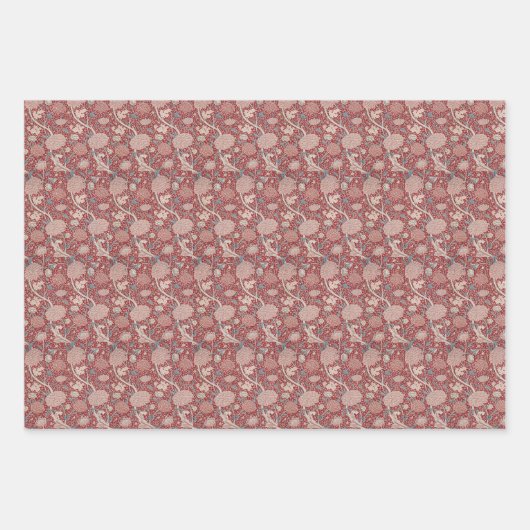 Floral  Morris Pattern Red Flowers Blue Inpakpapier Vel (Voorkant 3)