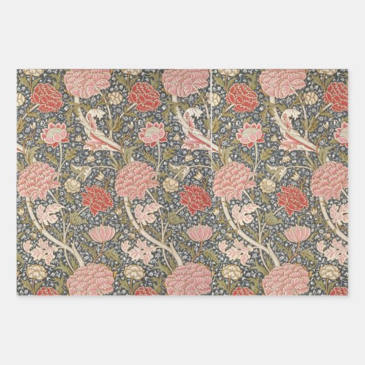 Floral  Morris Pattern Red Flowers Blue Inpakpapier Vel (Voorkant)