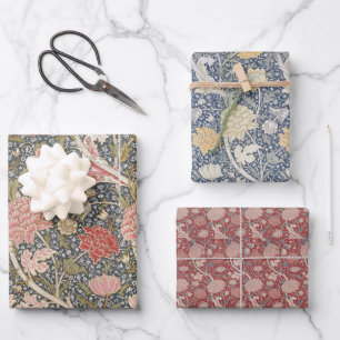 Floral  Morris Pattern Red Flowers Blue Inpakpapier Vel