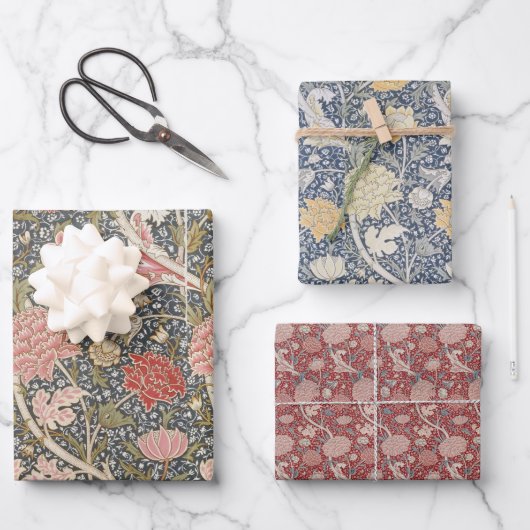Floral  Morris Pattern Red Flowers Blue Inpakpapier Vel (Voorkant)