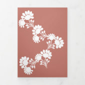 Floral Motif Botanical Salmon Wedding Kraft Drieluik Kaart (Cover)