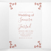 Floral Motif Botanical Salmon Wedding Kraft Drieluik Kaart (Binnenkant midden)