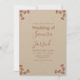 Floral Motif Botanical Salmon Wedding Kraft Feestdagenkaart