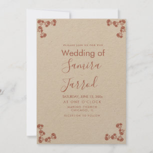 Floral Motif Botanical Salmon Wedding Kraft Feestdagenkaart