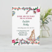 Floral Motif Egg Waterverf Greenery Easter Bunny Kaart (Staand voorkant)