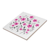 Floral Motif Hot Pink Grey Five Petal Waterverf Tegeltje (Zijkant)