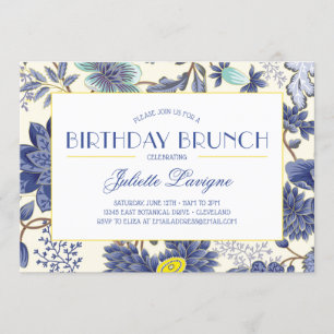 Floral Motif in Gele en Blauwe Uitnodiging