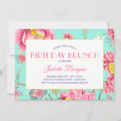 Floral Motif in Pink en Aqua Birthday Kaart (Voorkant)