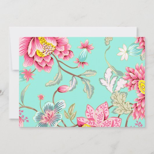 Floral Motif in Pink en Aqua Birthday Kaart (Achterkant)