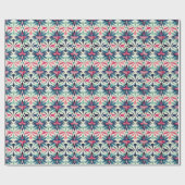 Floral Motif Pattern in Blauwgroen, Navy en Roze Cadeaupapier (Vlak)