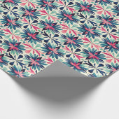 Floral Motif Pattern in Blauwgroen, Navy en Roze Cadeaupapier (Hoek)