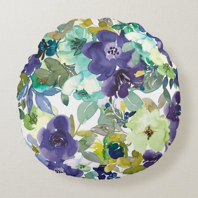 Floral Motifs in Waterverf Rond Kussen (Voorkant)