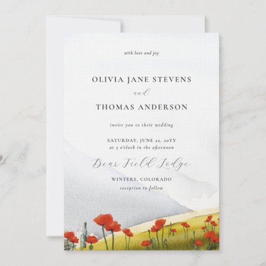 Floral Mountain Meadow Wildflower Poppies Weddensc Kaart (Voorkant)