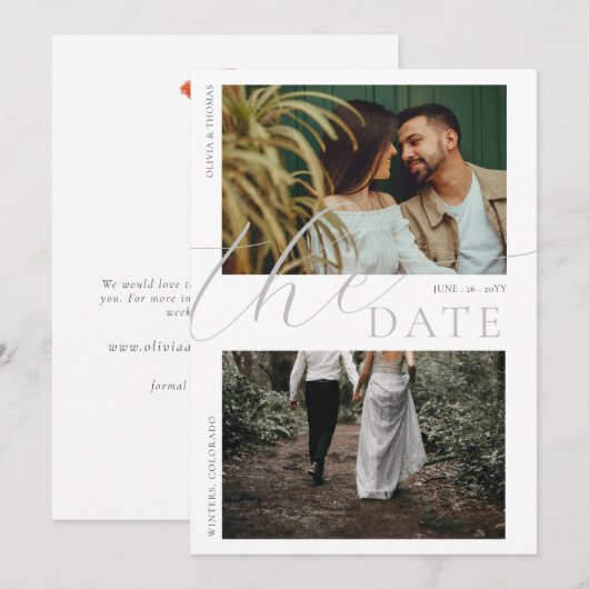 Floral Mountain Poppy Wedding 2 Foto's Opslagdatum Kaart (Voorkant / Achterkant)