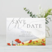Floral Mountain Poppy Wedding Photo Save the Date Kaart (Staand voorkant)