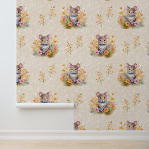 Floral Mouse op Cream Behang