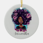Floral mouszing Afro Woman Keramisch Ornament (Voorkant)