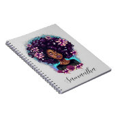 Floral mouszing Afro Woman Notitieboek (Rechterzijde)
