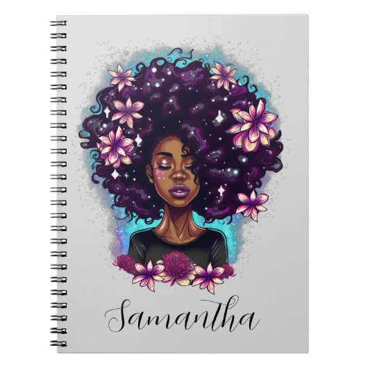 Floral mouszing Afro Woman Notitieboek (Voorkant)