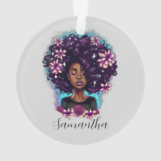 Floral mouszing Afro Woman Ornament (achterkant)