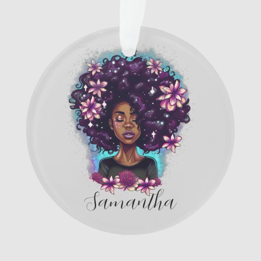 Floral mouszing Afro Woman Ornament (voorkant)